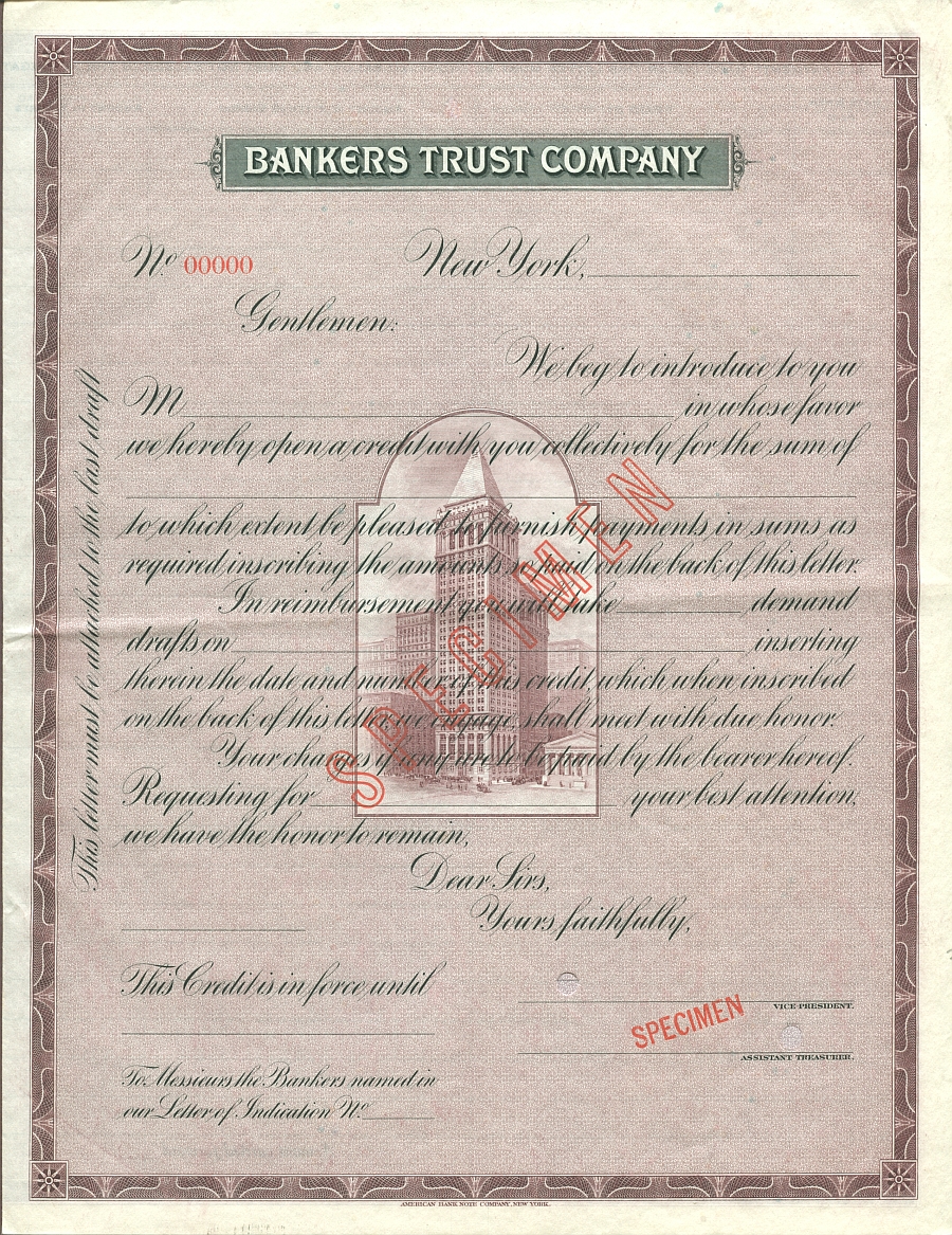 of terms letter by payment credit Letter General Bankers Specimen of  Co Credit Trust