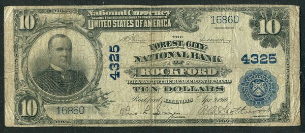 NEW - Rockford, IL, Ch. #4325, 1902PB $10, 16860, Fine